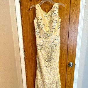 Prom dress with floral sequin pattern.